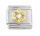 SilverBin Yellow CZ Fancy Sparkle Flower Stainless Steel Italian Charm Link