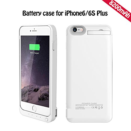 iPhone 6/6s Plus Battery Case, SUAVER 8200mAh Power Bank Case Rechargeable Protective Battery Charging Case Replacement Charger Case for Apple iPhone 6/6S Plus 5.5 inch (White)