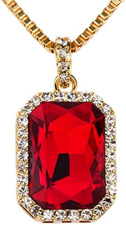 Created Ruby Hip Hop Alloy Gold Plated Rope Chain Crystal Necklace Pendant