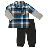 Caters Boys 2pc French Terry Pants Set Blue Plaid Flannel Shirt (18 Months)