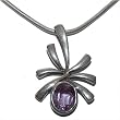 Pendant with Chain Silver Amethyst Gemstone Jewelry 1.25 inches