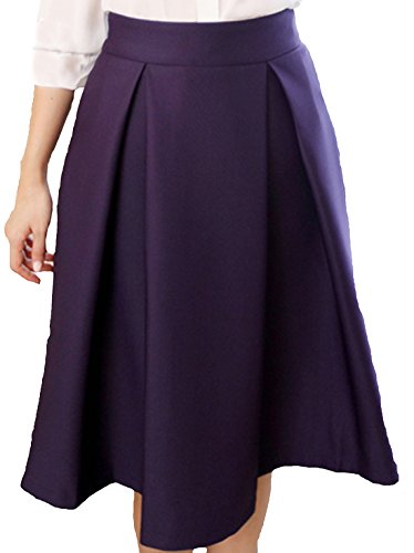 Vikoros Women's High Waisted Pleated Skirt A Line Midi Skirt