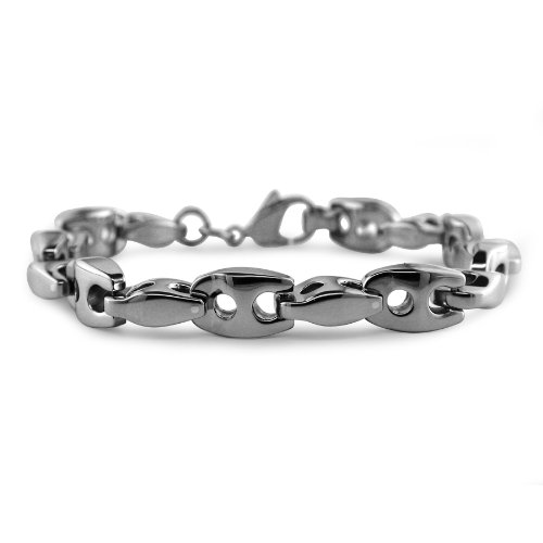 Men's Grey Titanium Oval Open Link Bracelet, 8.5