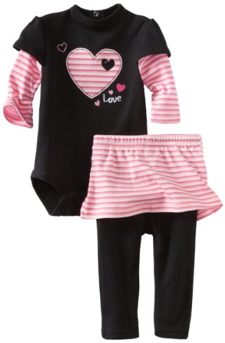 Bon Bebe Baby-girls Newborn Love And Heart 2 Piece Skirted Pant Set, Pink/Black, 0-3 Months