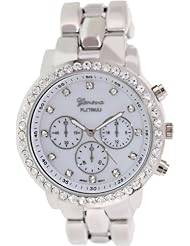 Geneva Platinum Womens 9199.SILVER Silver Metal Quartz Watch with White Dial