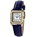 Peugeot Women's 14K Gold-Plated Tank Crystal Bezel Roman Numeral Blue Leather Band Watch 3052BL