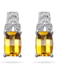 0.04 Cts Diamond & 7x5 mm Citrine Earrings in 14K White Gold