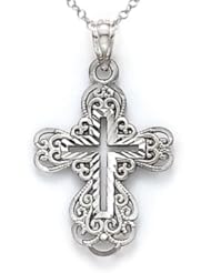 14kt White Gold Small Fancy Cross Pendant - Chain Included