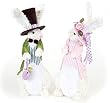 Set of 2 Textured Hydrangea Dapperly Dressed Easter Bunny Rabbit Figures 18"