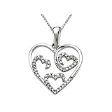 0.15 cttw Genuine Diamond Heart Shaped Pendant with Three Internal Hearts in White Gold