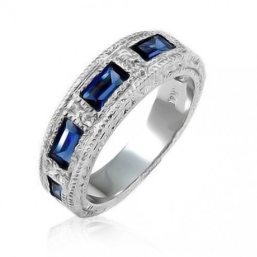 Buy Bling Jewelry Art Deco Blue Sapphire Color CZ Alternating Stone Wedding Band Ring
