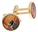 JJ Weston gold plated cufflinks with an image of a champagne bottle and glass with presentation box. Made in the U.S.A