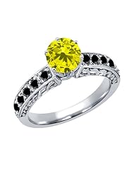1.10 Ct Round Canary and Black Diamond 925 Sterling Silver Ring