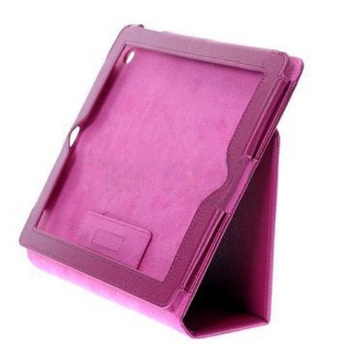 Faux Leather Case Cover for iPad 2-Two Way Views(Stand) Hot Pink