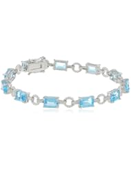 Sterling Silver Octagon Shape Blue Topaz Bracelet,7.50