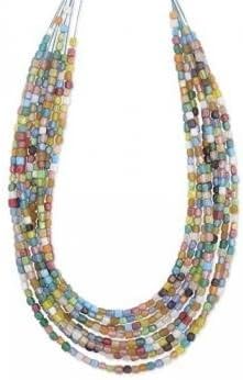 Multi Colored Square Glass Bead Mosaic 8-Strand Graduated Necklace