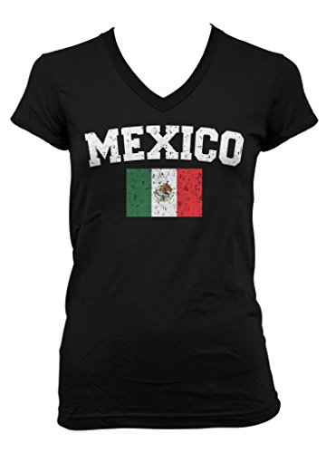 Cybertela Faded Mexico Flag Junior Ladies V-neck T-shirt