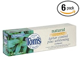 Tom's of Maine Natural Care Toothpaste, Antiplaque, Tartar Control & Whitening, Peppermint, 6 oz (170 g) (Pack of 6)