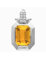 14K White Gold Emerald Cut Citrine Pendant -- LIFETIME WARRANTY