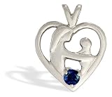 14K White Gold Genuine Round Sapphire Mother with Child Pendant