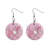 Pink Poodle 50's Look Dangle Earrings Jewelry 1 Inch Metal Buttons 11968365