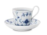 BLUE FLUTED PLAIN TEACUP/SAUCER HI HNDL.