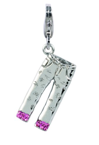 Amore & Baci Charming Life Silver Jeans with Pink Stones Charm - Fits On Thomas Sabo Giorgio Martello and Ti Sento
