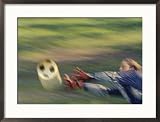 Female Goalie Attempting to Stop a Soccer Ball Framed Photographic Poster Print, 29x21