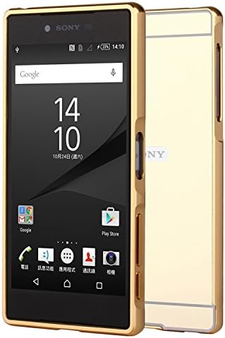 Ceoamzus Luxury Mirror Back Cover + Metal Aluminum Frame Case for Sony Xperia Z5 Premium(Golden)