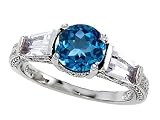 2.60 cttw 925 Sterling Silver 14K White Gold Plated Genuine Blue Topaz Engagement Ring - Gold Plated Silver