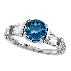 2.60 cttw 925 Sterling Silver 14K White Gold Plated Genuine Blue Topaz... by