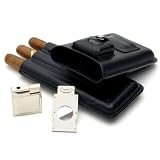 Black Leather Travel Cigar Case Gift Set