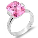 6.50 CT Sterling Silver Ladies Cushion Pink Sapphire Cubic Zirconia CZ Classic Engagement ring 0.45 inch (Available in size 6, 7, 8)