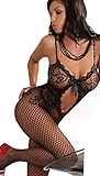Livco Corsetti Magali Fishnet Bodystocking with Satin Ribbon Front One Size (UK 6-14) & Plus Size (UK 14-22)
