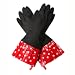 Black Fashion Gloves with Red Cuff and White Polka Dots by Gloveables