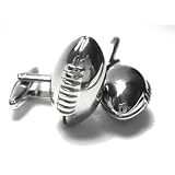 Silver Football Cufflinks W/Gift Box : Rhodium Plated (Very Durable)