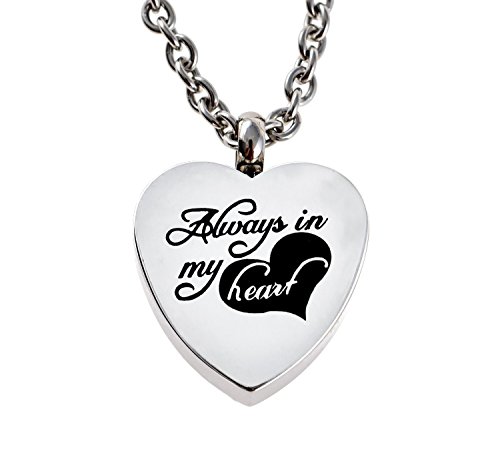 Always in My Heart Urn Necklace Pendant with Funnel Filler Kit Cremation Ashes