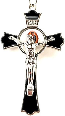 Black and Silver Metal Crucifix and Virgin of Guadalupe Keychain