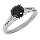 Fancy Black Round Cut Diamond Engagement Ring 14k White Gold (1 1/2 Carats, AAA Clarity, Black Color)