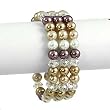 Gold Glass Faux Pearl Stretch Bangle Bracelet Fashion Jewelry