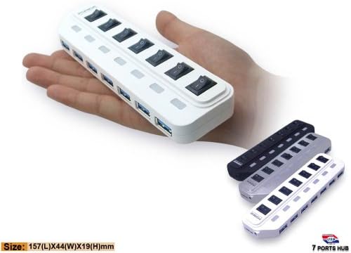 FORIDA® New Style HYD-9008 Portable USB 3.0 7-Port Hub with USB 3.0 Cable for Laptops, Ultrabooks and Tablet PCs Support Windows 8/ 7/ Vista, Mac OS X 10.8.4-White