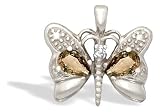 14K White Gold Genuine Pear Smoky Quartz and Diamond Butterfly Pendant
