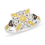 1/4 Carat Yellow, Red & White Diamond Sterling Silver Ring