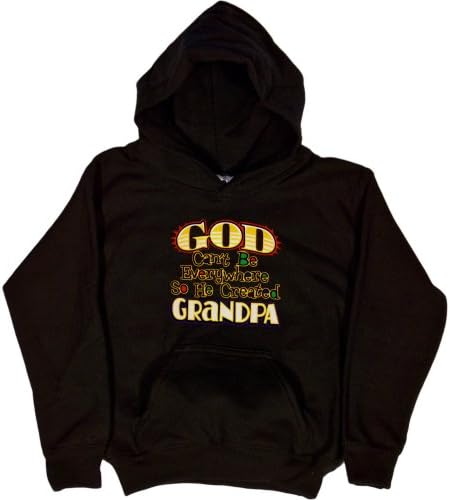YOUTH HOODY : NAVY - LARGE - God Can't Be Everywhere So He Created Grandpa - Guardian Angel for Grandson or Granddaughter