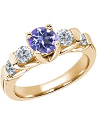 1.88 Ct Round Tanzanite Blue Mystic Topaz G/H Diamond 18K Yellow Gold Ring