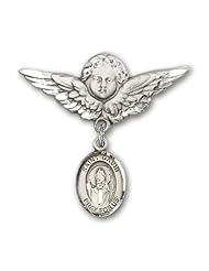 Sterling Silver Baby Badge with St. David of Wales Charm and Angel w/Wings Badge Pin