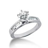 0.50 Ct Diamond Engagement Ring Solitaire 14k White Gold Baguette Round Cut