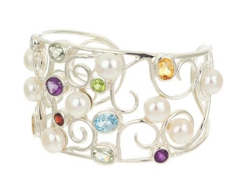 Click here to buy Ross-simons Sterling Silver Freshwater Pearl and Gemstone Cuff.