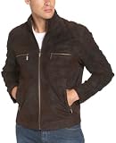 Kenneth Cole Reaction Men's Suede Moto Jacket, Brown, Large