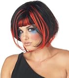 Womens Red Black Goth Party Streaks Punk Short Bob Wig Gothic Vamp Vampire Partygirl Two Tone